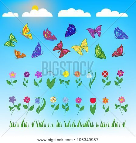 flowers and butterflies flat design