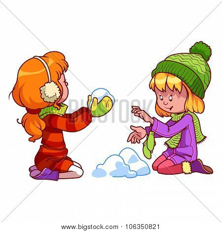 Two Girls Playing With Snow