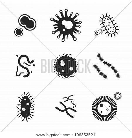 Virus and Bacteria icons set. Vector Illustration.