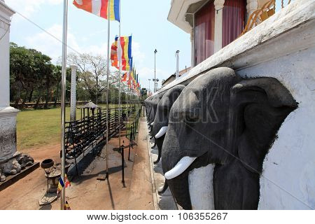 SRI LANKA - MARCH 8, 2011: Anuradhapura dagoba Ruvanvelisaya Sri Lanka, elephant heads