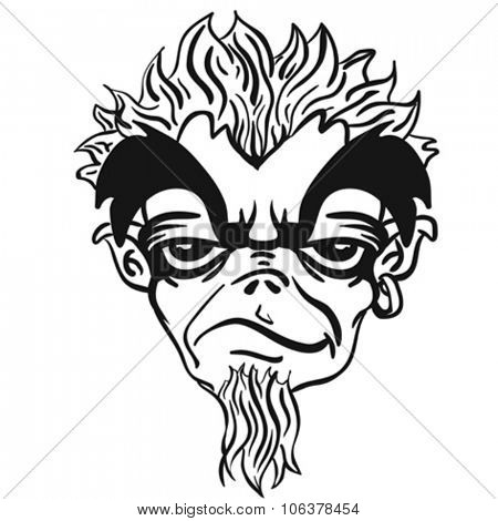 simple black and white freaky bearded monster cartoon