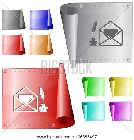 mail with feather and inkstandn. Raster metal surface.