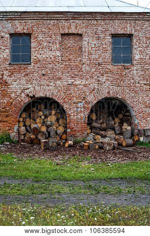 monastery walls and prepared for splitting firewood
