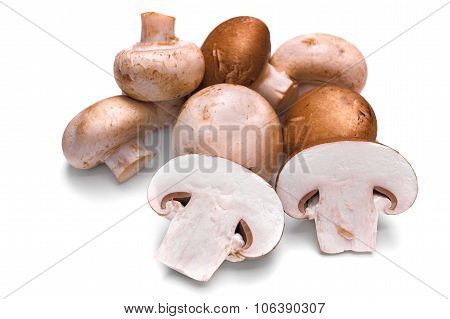 Fresh Champignon Mushrooms Isolated On A White Background