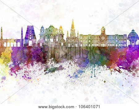 Chennai Skyline In Watercolor Background