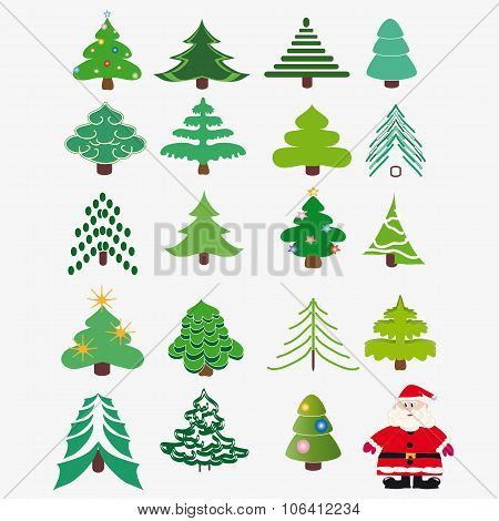 Collection Of Christmas Trees + Santa Claus