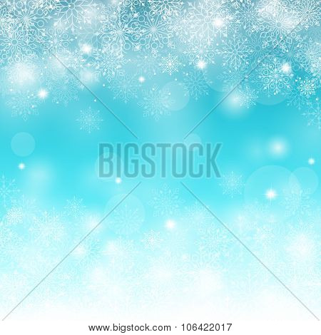 Winter Snow Background with Different Snowflakes