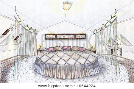 Hand drawn sketch of a bedroom