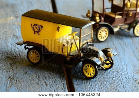 Vintage toy cars (post car Mail Delivery Vehicle) with plastic coachwork