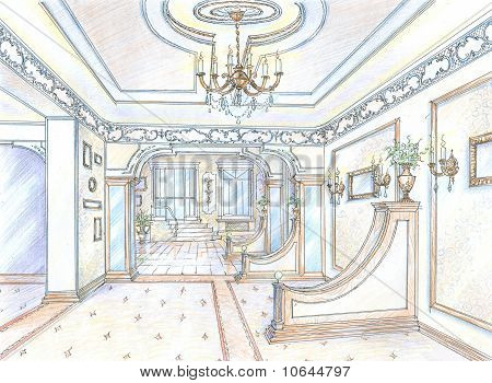 Sketch Of Restaurant Hall