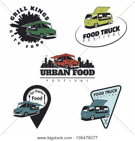 Set Of Food Truck Emblems, Icons And Badges.