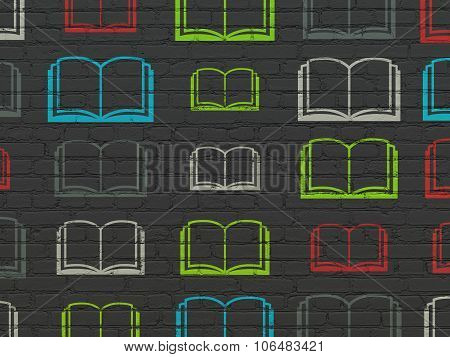Studying concept: Book icons on wall background