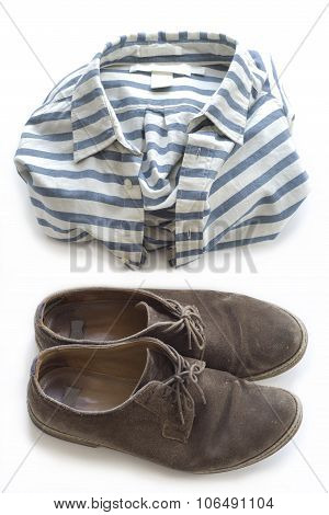 Striped shirt, shoes and socks
