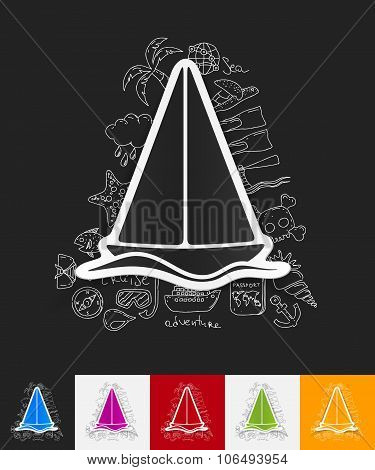 sailboat paper sticker with hand drawn elements