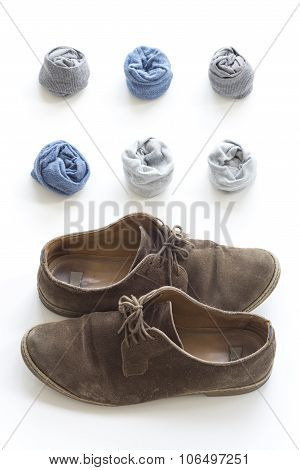 Socks and brown shoes