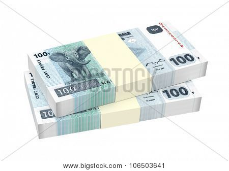 Congolese francs isolated on white background. Computer generated 3D photo rendering.