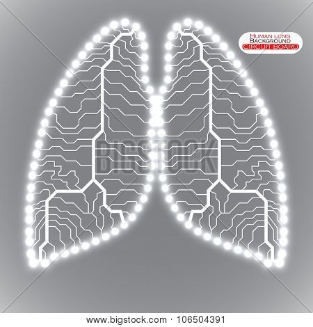 Neon human lung. Circuit board. Vector illustration. Eps 10