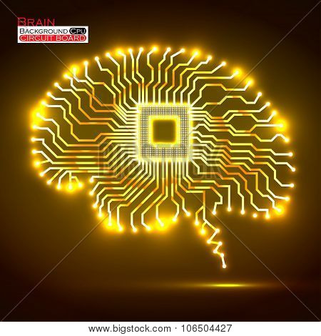 Neon brain. Cpu. Circuit board. Vector illustration. Eps 10