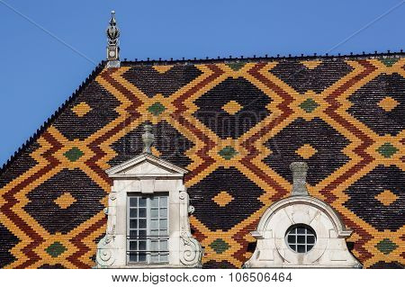 Polychrome roof of the Hospices de Beaune in Burgundy