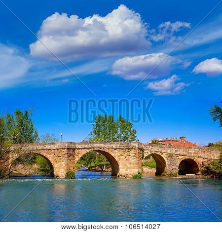Sahagun river Cea bridge middle center of Saint James Way in Leon Spain