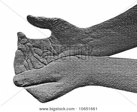 อ้อนมือบนพื้นสีขาว