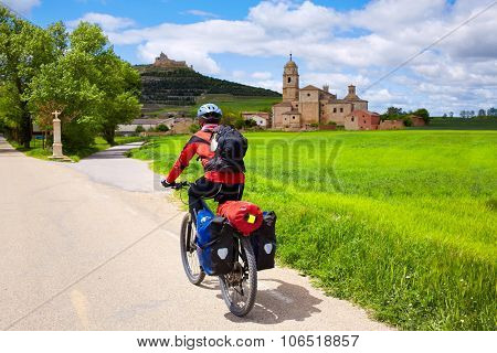 Castrojeriz biker on the way of Saint James at Castilla Spain