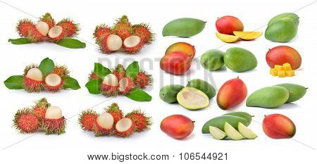 Mango And Rambutan On White Background
