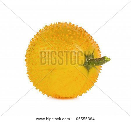 Baby Jackfruit, Spiny Bitter Gourd, Sweet Grourd Or Cochinchin Gourd On White Background