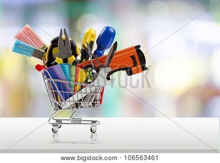 Work tool hardware store shopping shopping cart store construction business