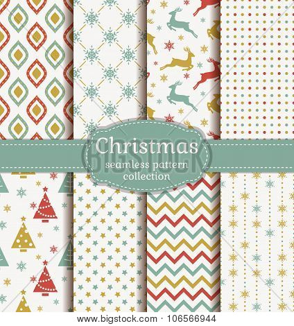 Christmas Seamless Patterns. Vector Set.