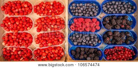 Artistic Abstract Blur Berries In Wooden Boxes