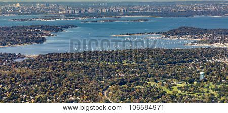 Aerial Of Oister Bay In New York At Long Island Lake