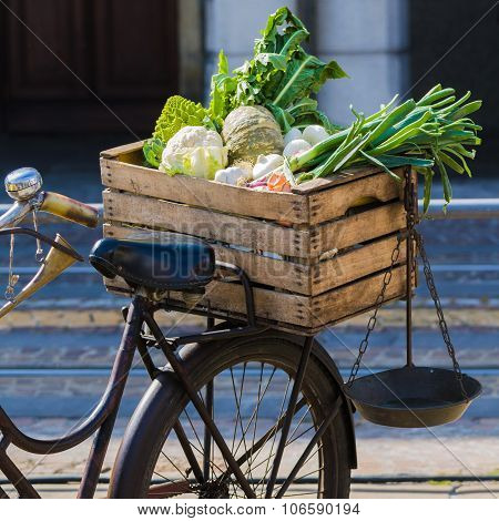 Vintage Bicycle With Fruit And Vegetables