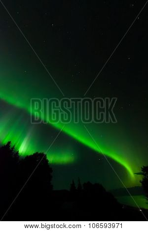 Green Aurora Over Bay