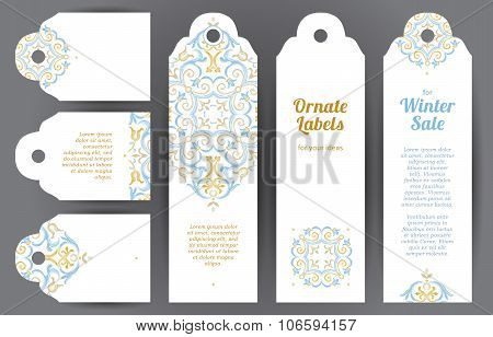Vector Set Of Ornate Labels In Eastern Style.