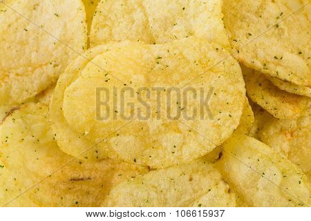 Prepared Potato Chips Snack Closeup View