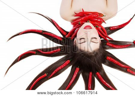 Girl with chili peppers