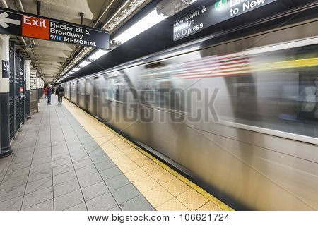 People Wait At Subway Station Wall Street