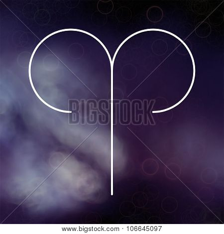 Zodiac Signs. Aries. White Thin Line Astrological Symbols On Blurry Colorful Background.