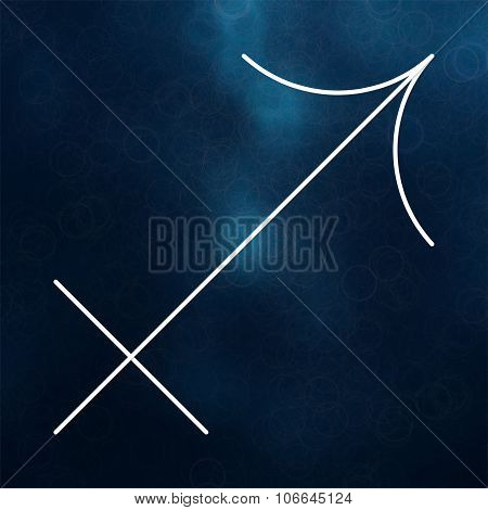 Zodiac Signs. Sagittarius. White Thin Line Astrological Symbols On Blurry Colorful Background.