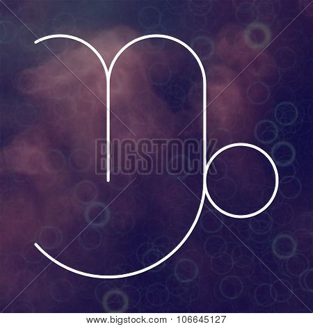 Zodiac Signs. Capricorn. White Thin Line Astrological Symbols On Blurry Colorful Background.
