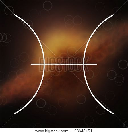 Zodiac Signs. Pisces. White Thin Line Astrological Symbols On Blurry Colorful Background.