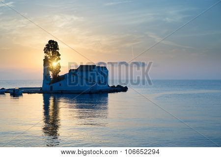 scene of Vlacherna monastery, Kanoni, Corfu, Greece