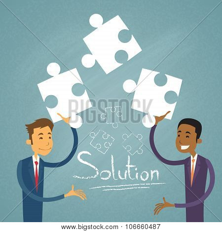 Business People Solution Solve Puzzle Two Businessman