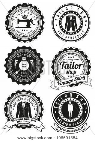 Set of black round badges for tailor shops.