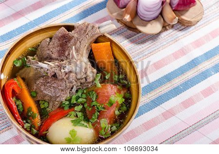 Soup Shurpa - Traditional Oriental Dish With Lamb