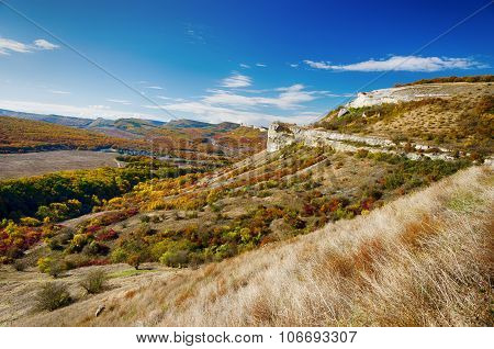 Top View Of The Hills Covered With Autumnal Forest