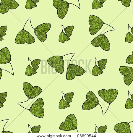 Seamless pattern with leaves of Gingko biloba