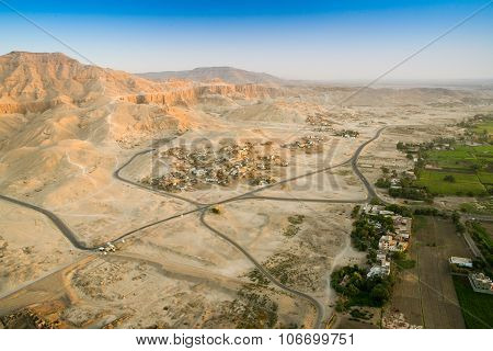 Aerial View Of Ruined Temple, Egypt Of Valley Of The Kings On The West Bank Of The Nile, Egypt