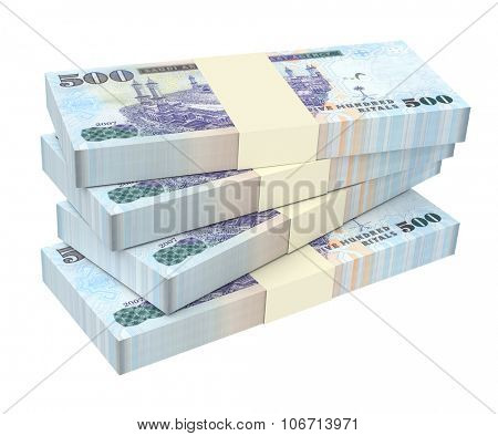 Saudi Arabia rials bills isolated on white background. Computer generated 3D photo rendering.
